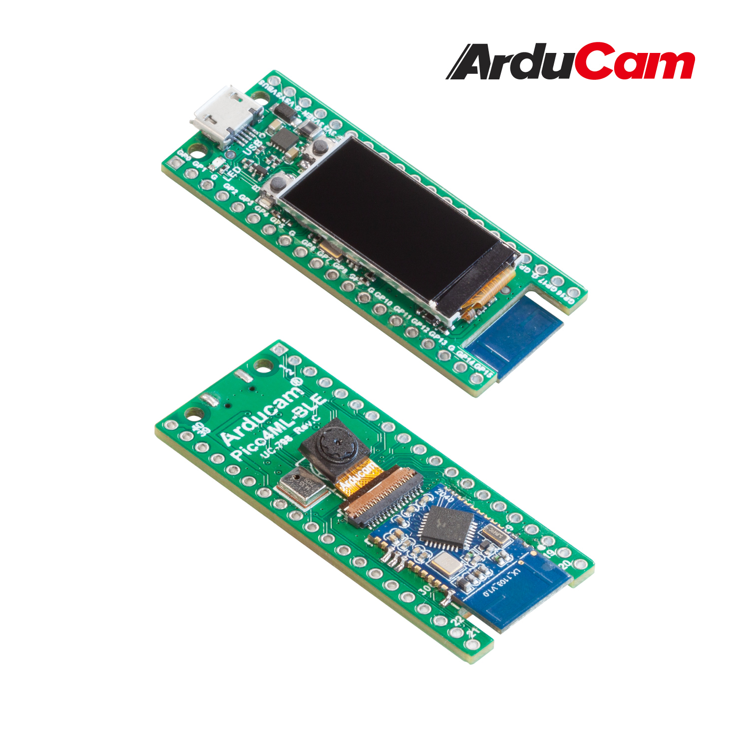 Arducam-Pico4ML-TinyML-Dev-Kit-B0330-2.jpeg Arducam Pico4ML TinyML Dev Kit: RP2040 Board w/ QVGA Camera, Bluetooth module (with or without), LCD Screen, Onboard Audio, & IMU