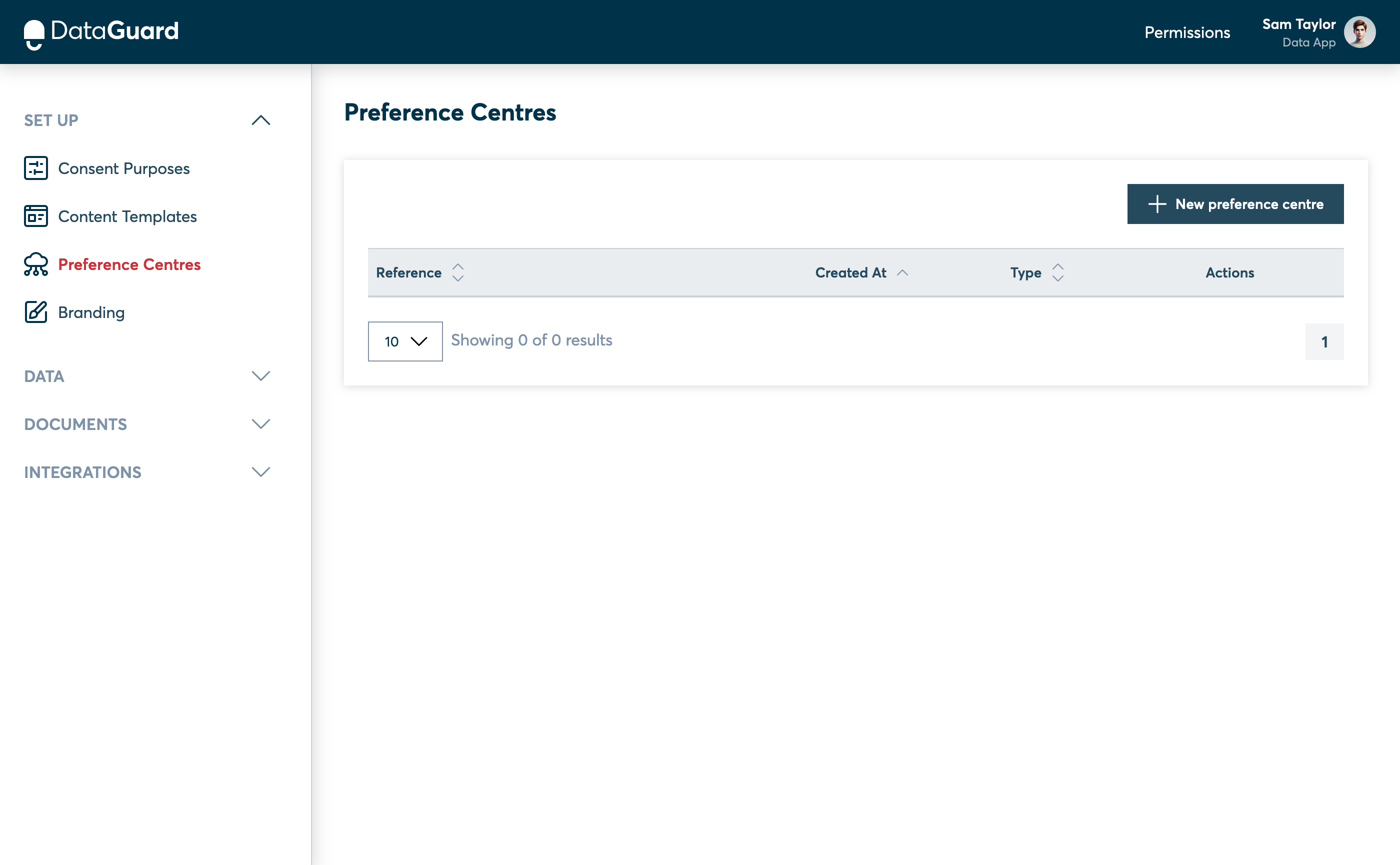 The Preference Centres page in the CPM UI.