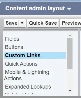 Screenshot with the Custom Links menu