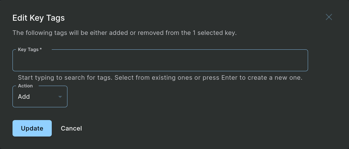 A screenshot of the Edit Key Tags Form