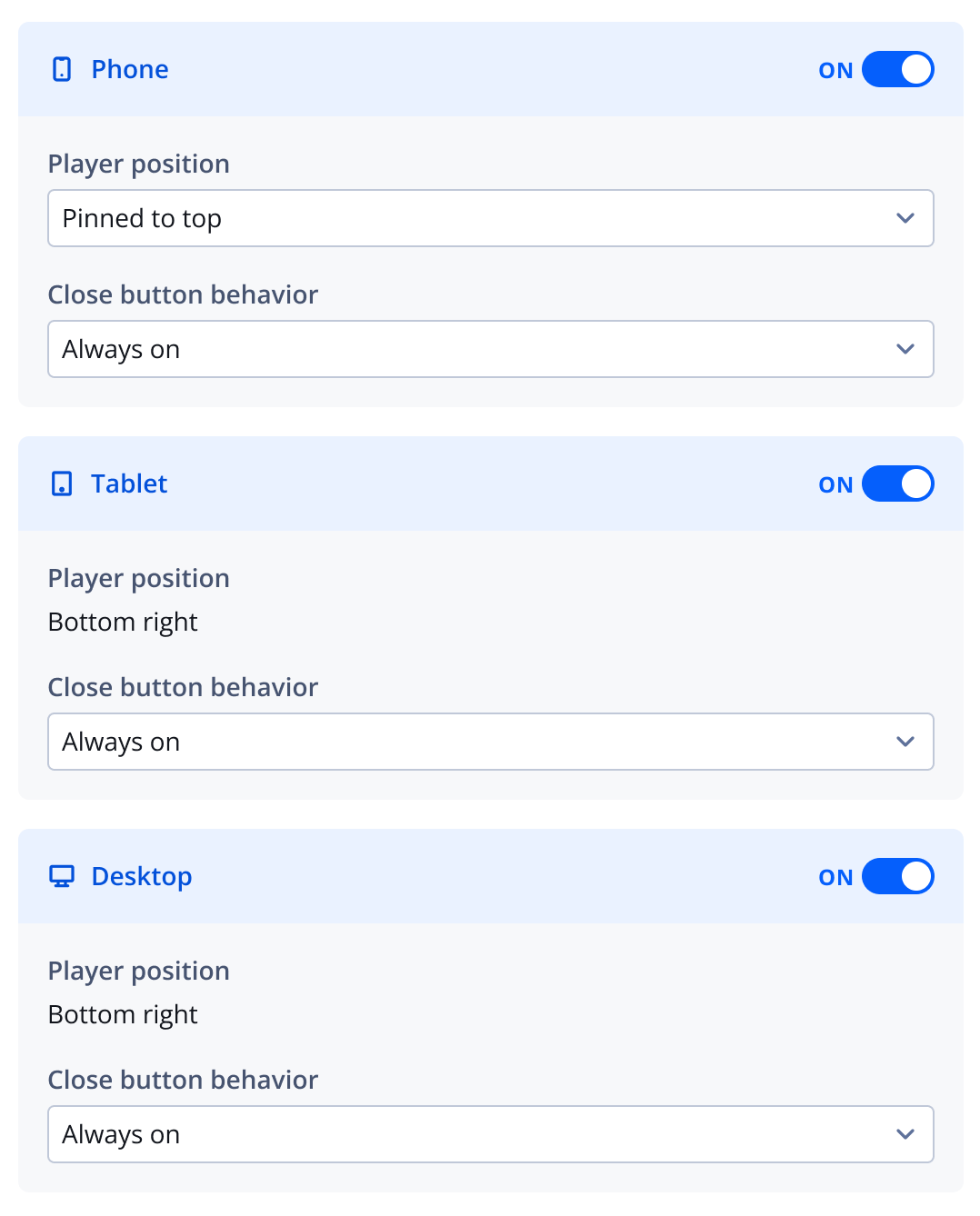 Floating player section