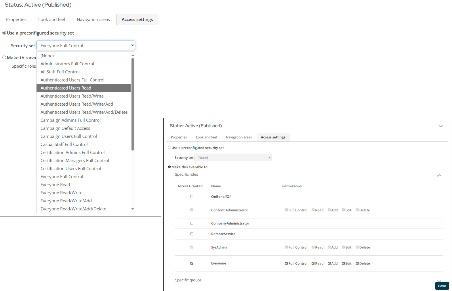 Access settings tab