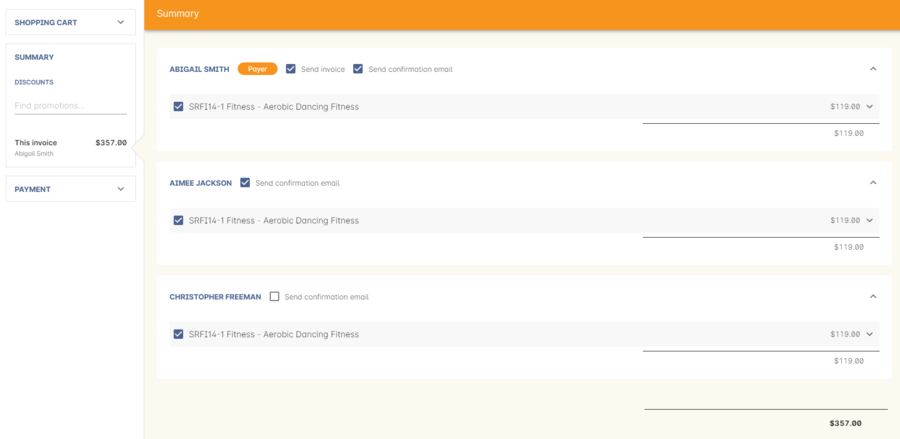 Figure 239. Sending an enrolment confirmation and invoice through Checkout