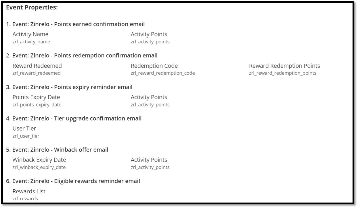 Event properties