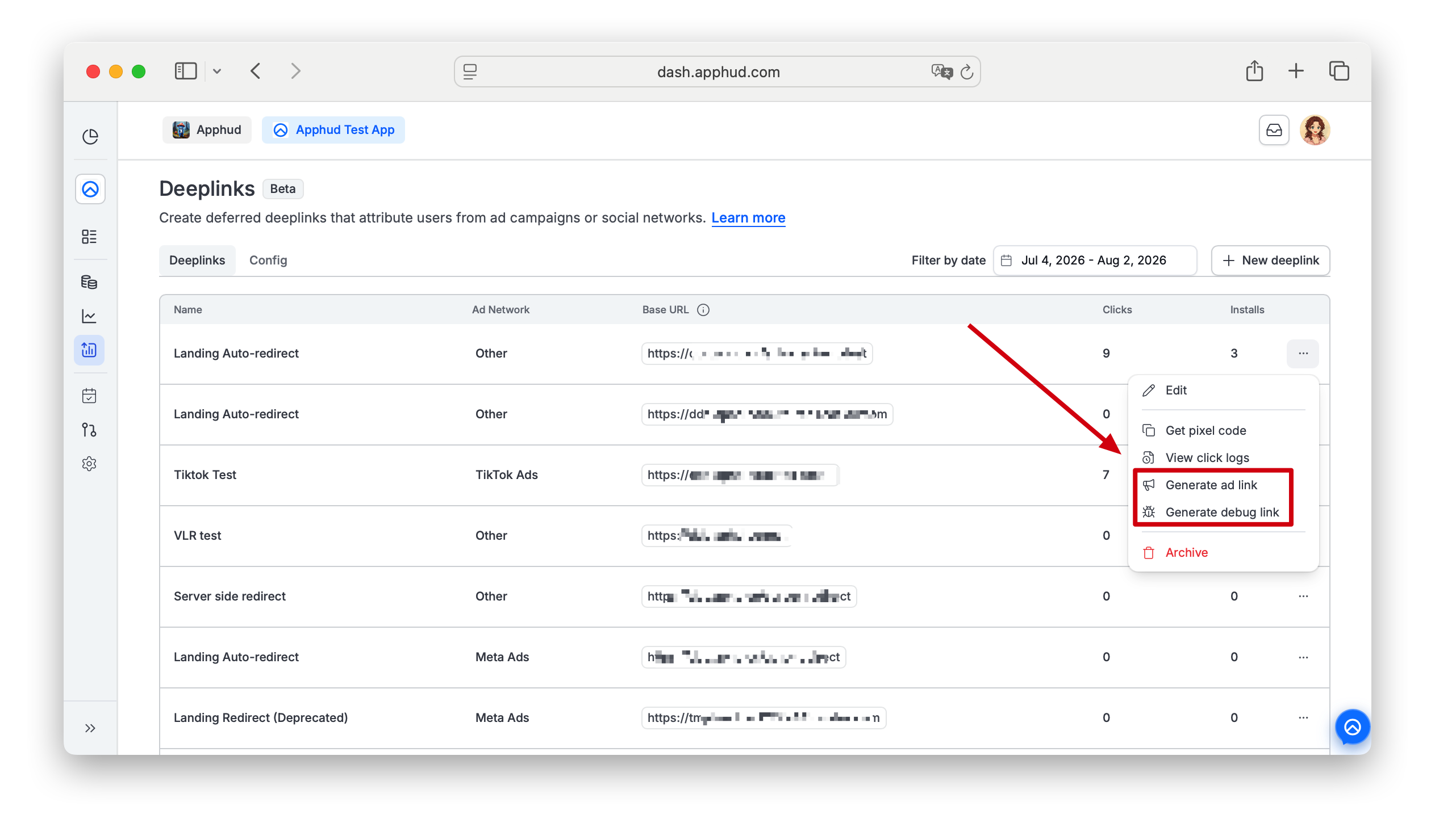 Generate ad link button for a deferred deeplink