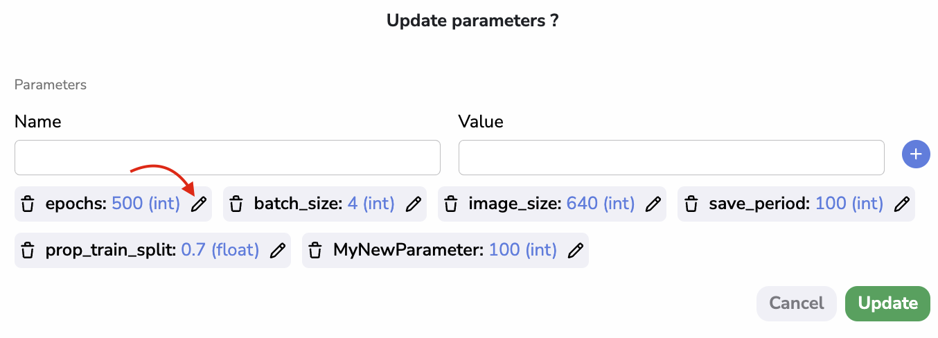 Select a parameter to modfy