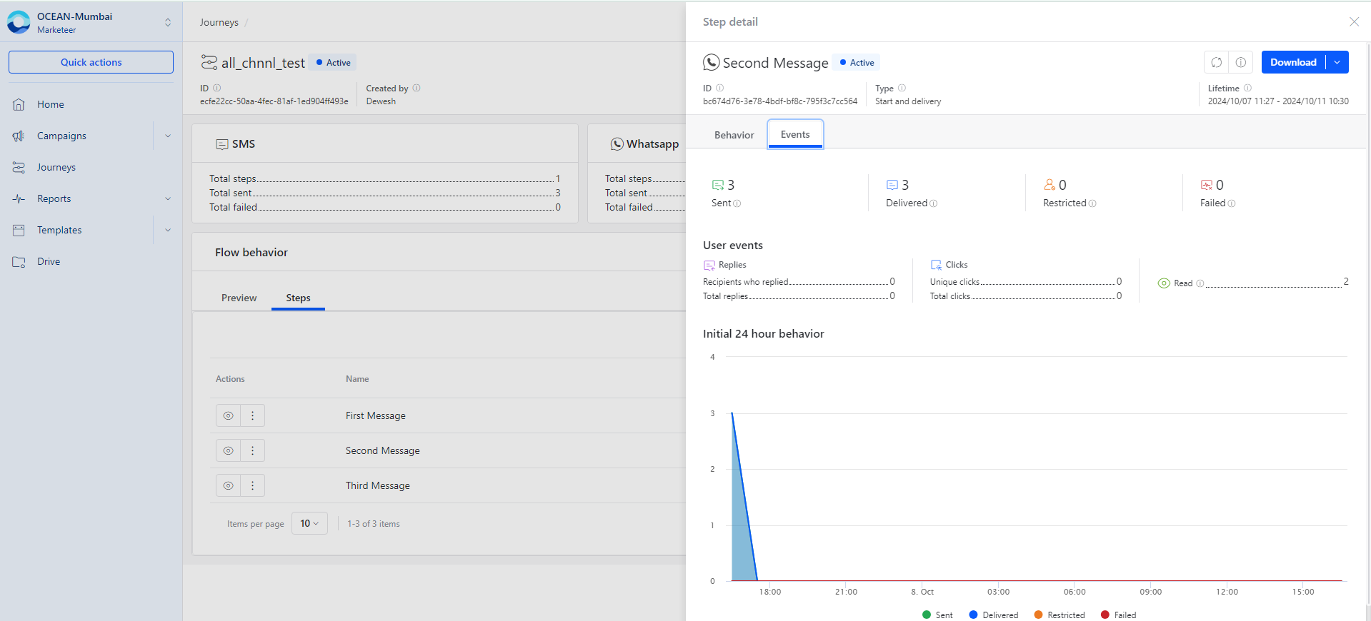 Journey message-level detailed metrics