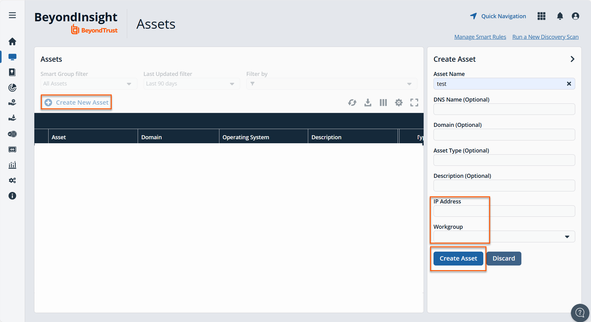 Password Safe Assets page
