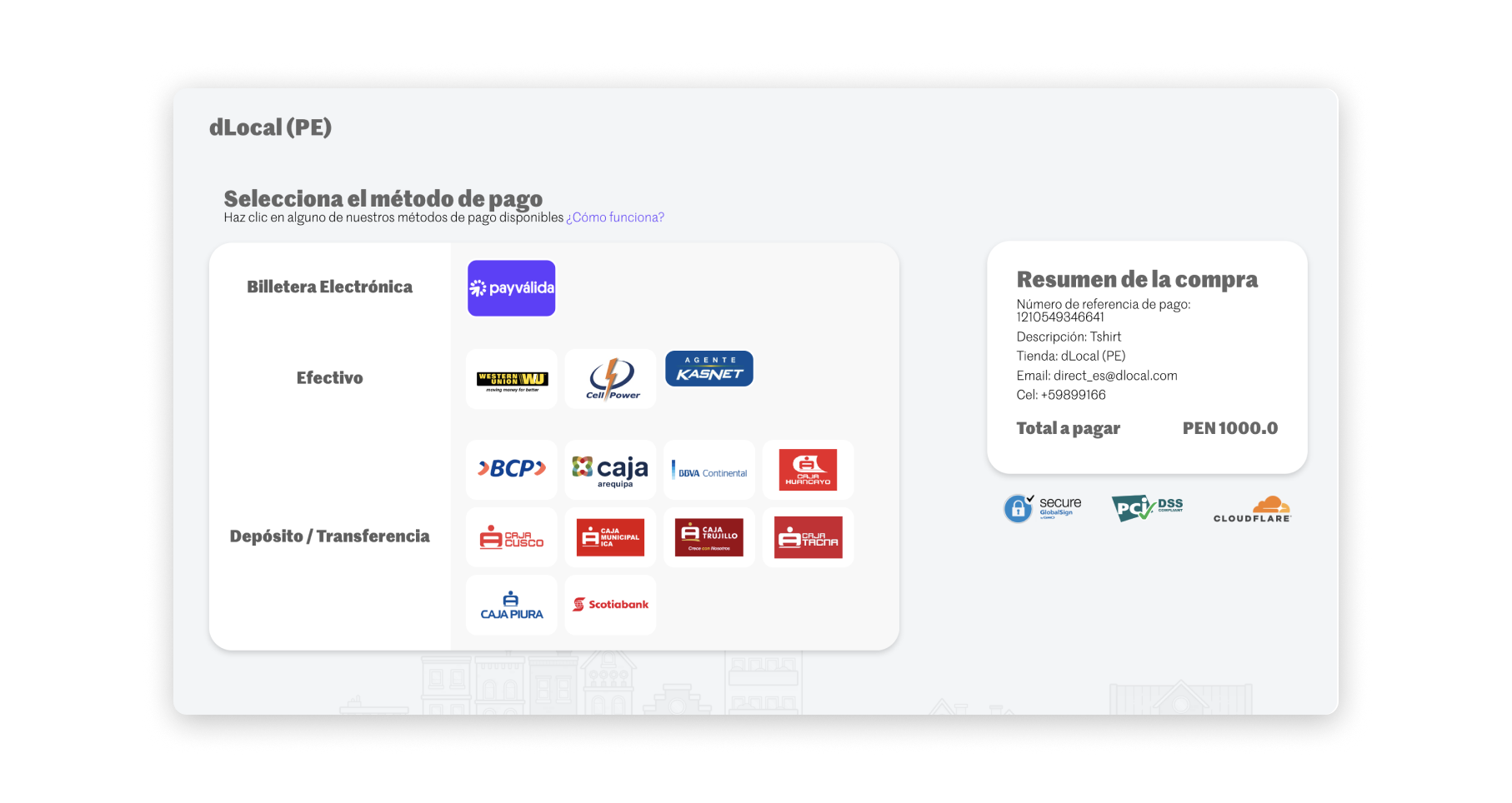 Payvalida UI built with the information in the example above.