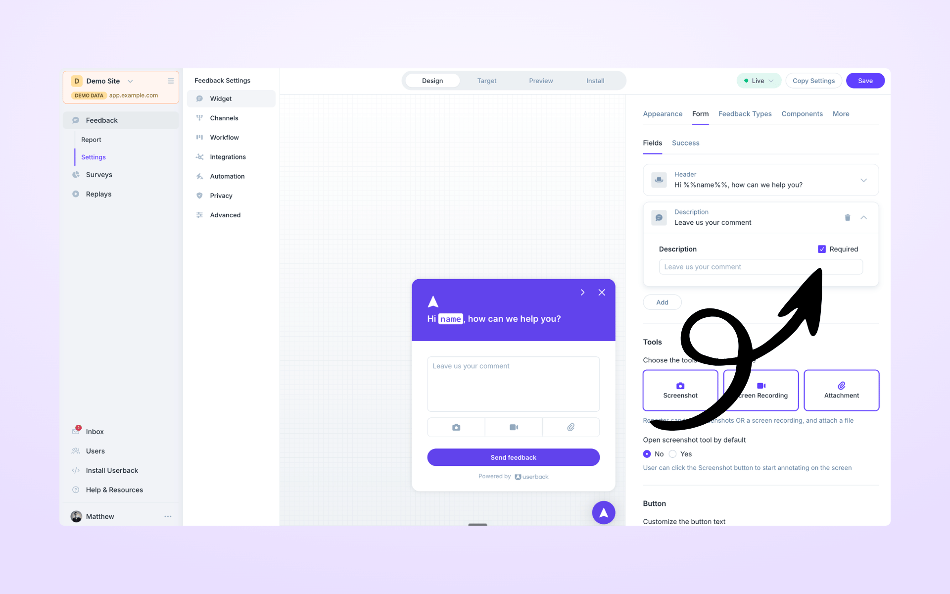 Feedback Description - Userback