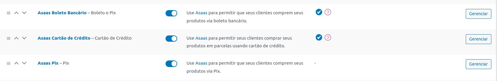 Formas de pagamento disponíveis pelo Asaas