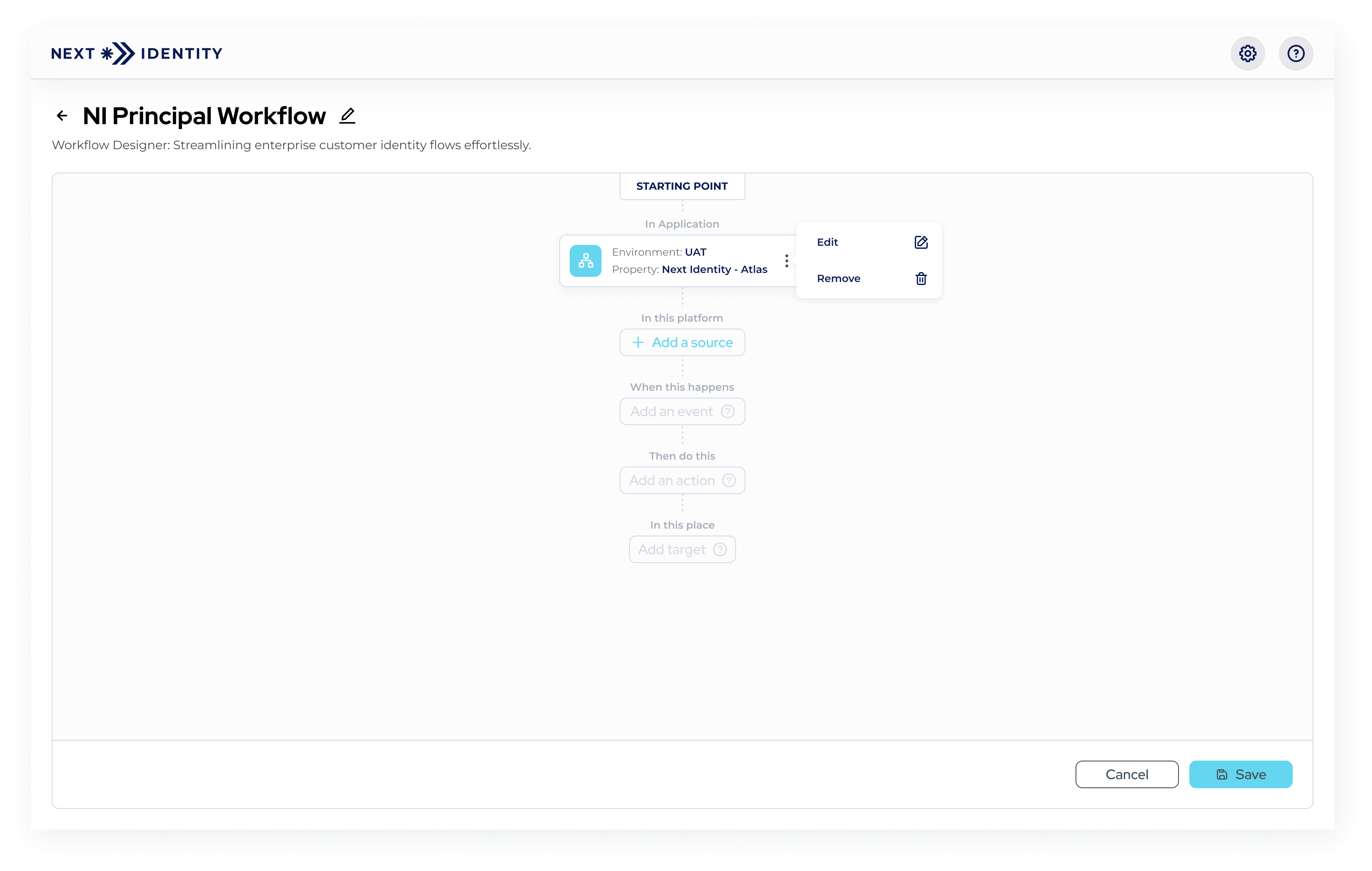 Workflow Designer Screen - Starting Point