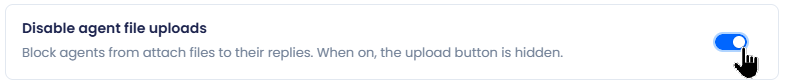 Screenshot of the Disable agent uploads toggle