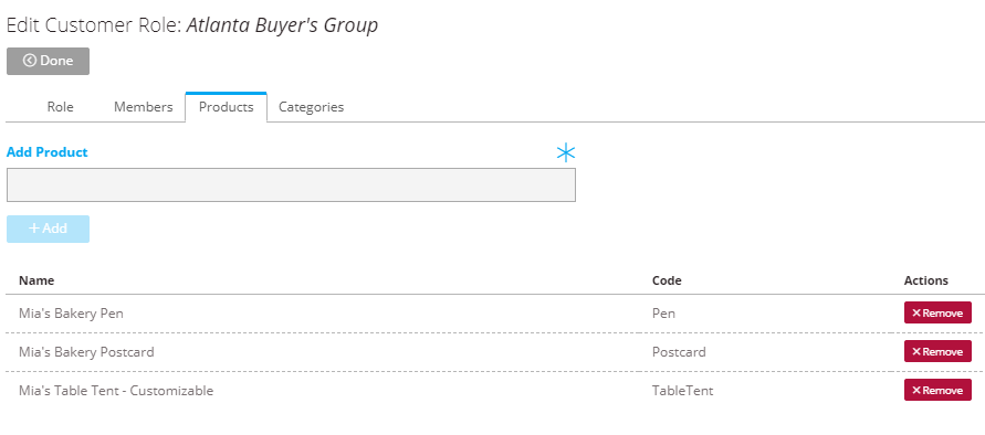 Example of adding specific products to a customer role Customers/Contacts --> Roles --> Edit --> Products tab
