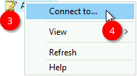 ADSI Edit right-click context menu with Connect to highlighted.