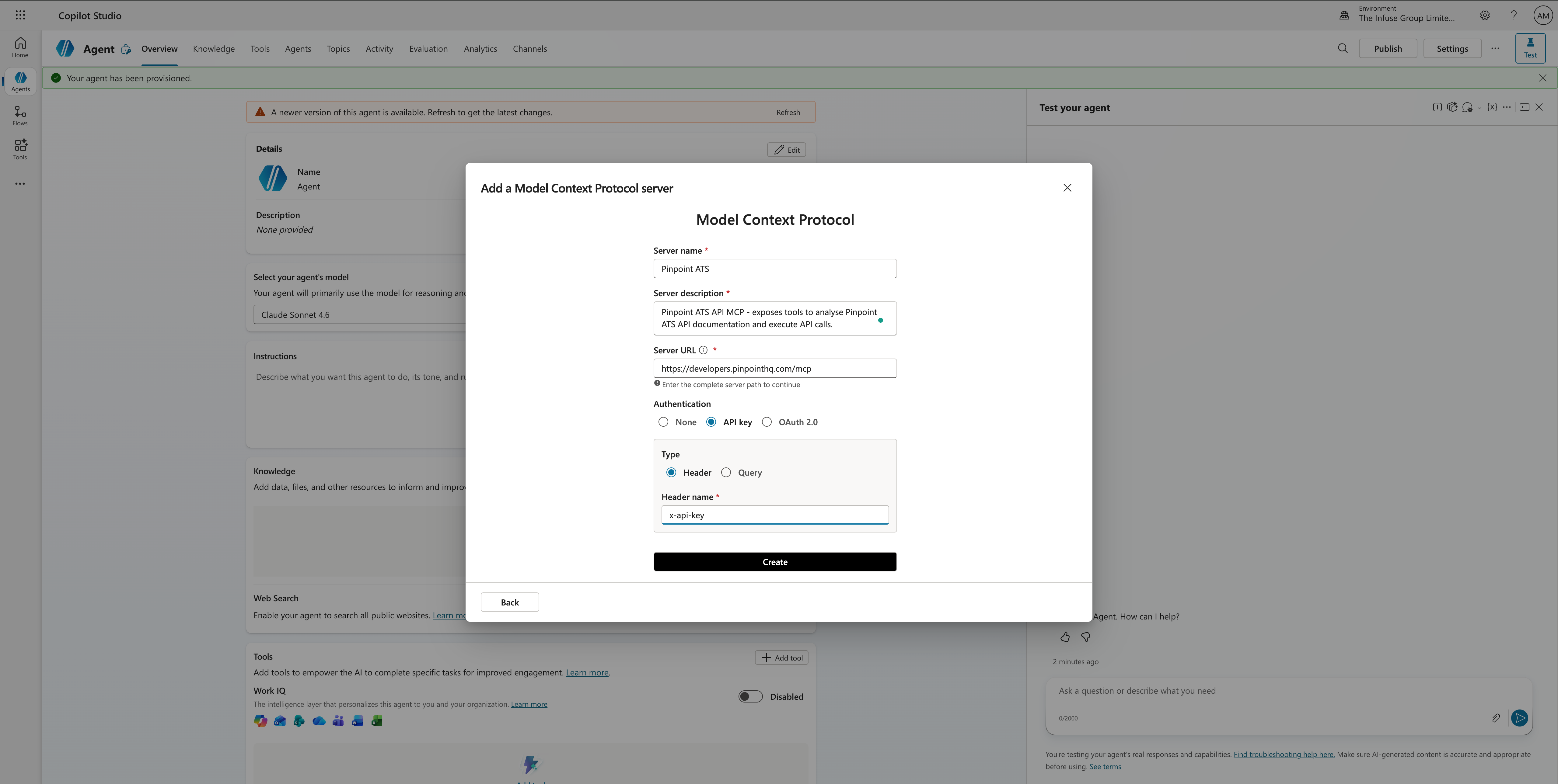 Step 4 – Model Context Protocol form filled in