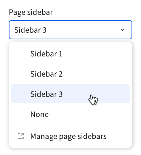 The sidebar options for a workbook page showing three options: Sidebar 1, Sidebar 2, and Sidebar 3.