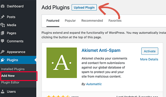 Click on Upload Plugin button