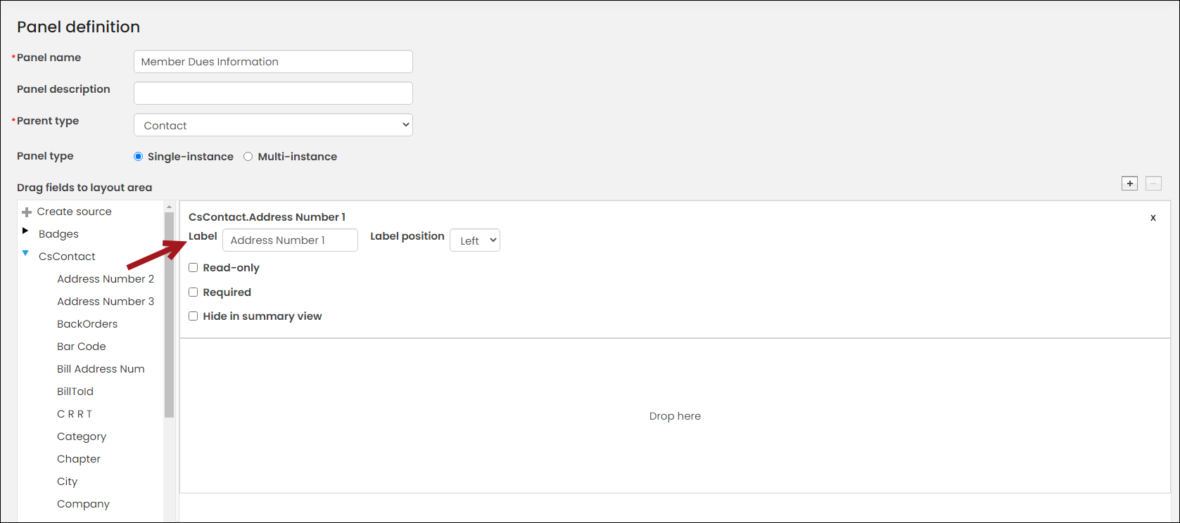 Adding properties to the panel