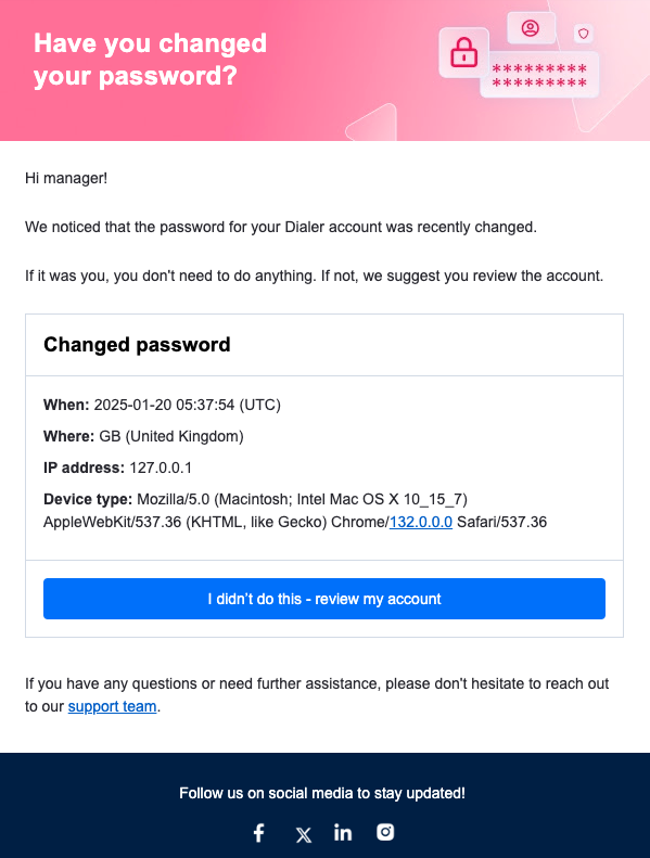 Screenshot of the changed password notification