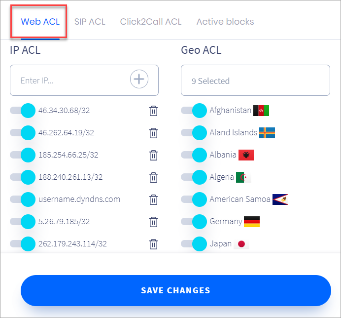 Screenshot of setting web ACL