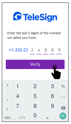 An screenshot of an app where the end user enters the verification code and then starts the verification process.