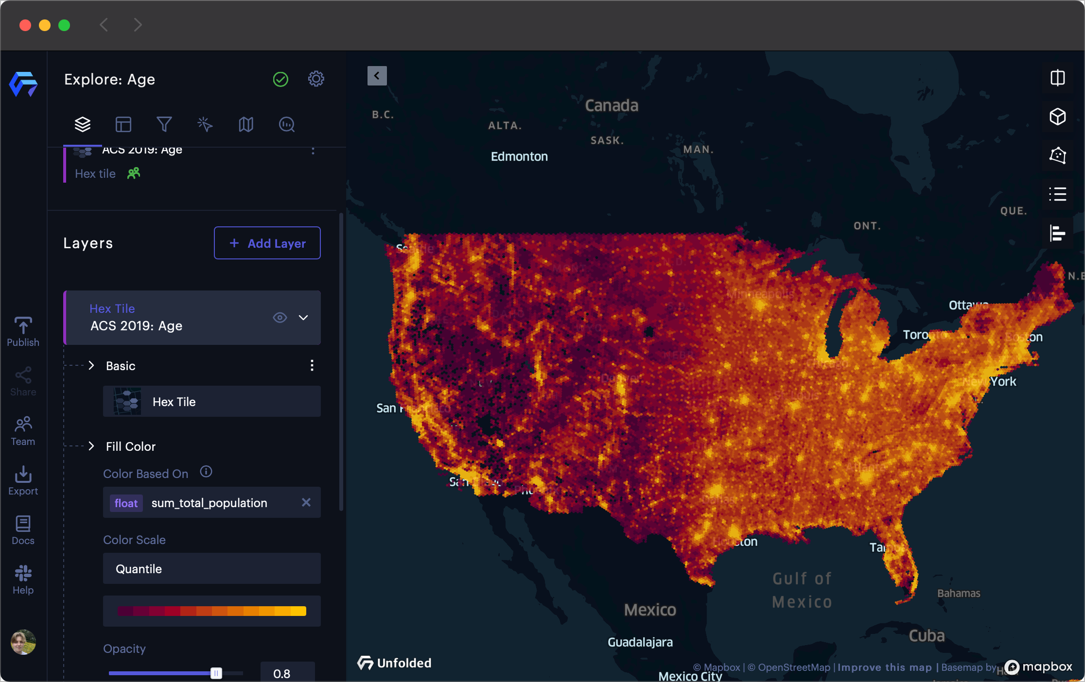 The default view upon creating a map with ACS 2019: Age.