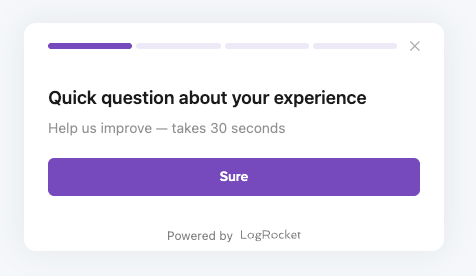 Survey welcome screen widget anchored in the corner of the page