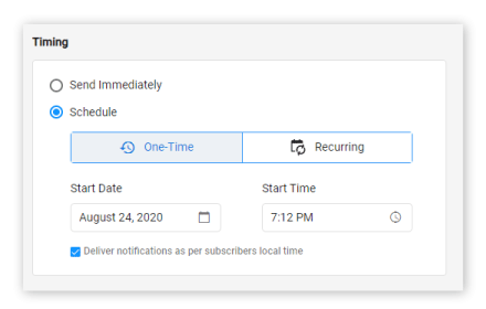 Deliver notifications as per subscribers local time Check Box