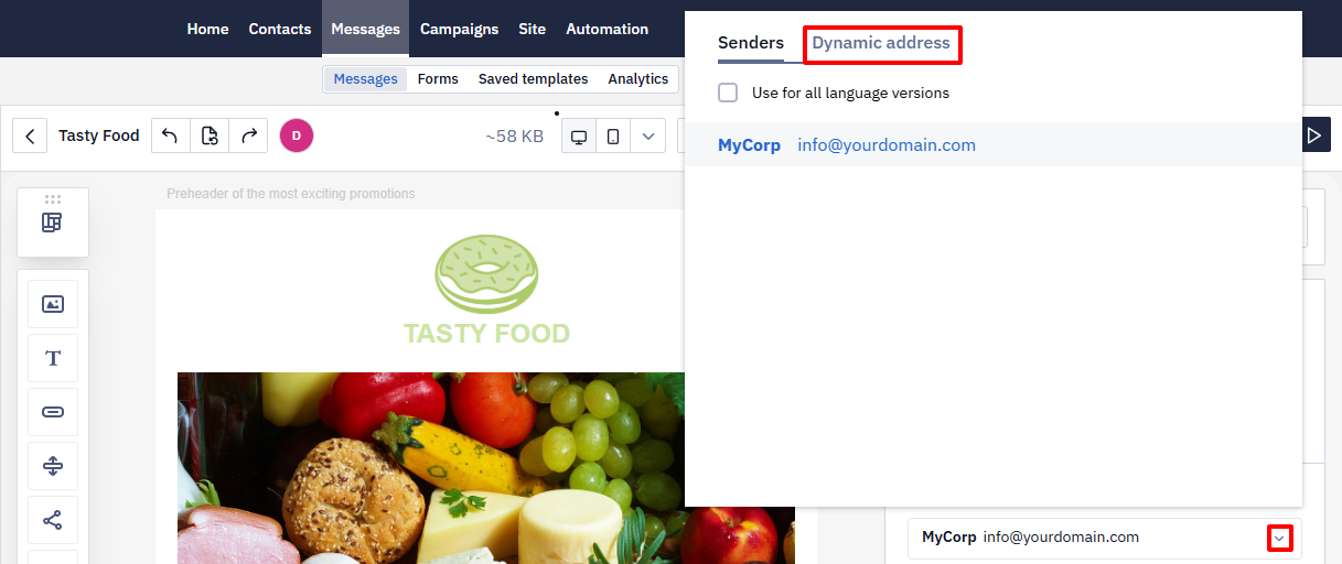 Dynamic address tab