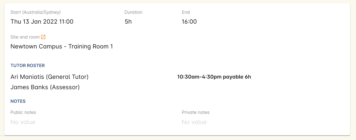 Figure 355. Here you can clearly see one tutor is starting at 10:30am and finishing at 4:30pm, while the other is working the standard session hours