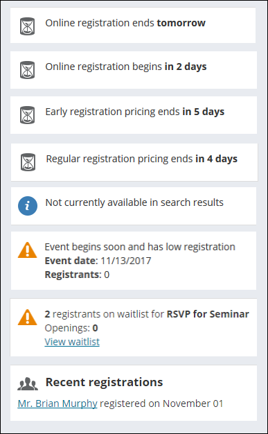 Viewing Staff Specific Event alert examples