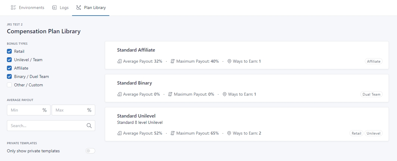 Compensation Plan Template Selection