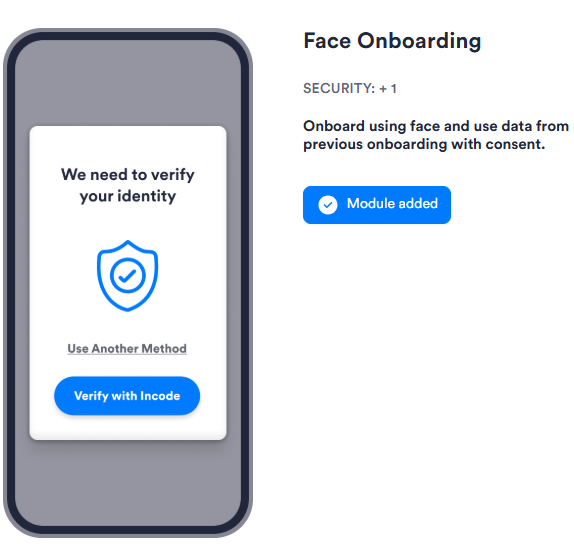 Image of Face Onboarding module configuration in Flows. Has no configurable options.