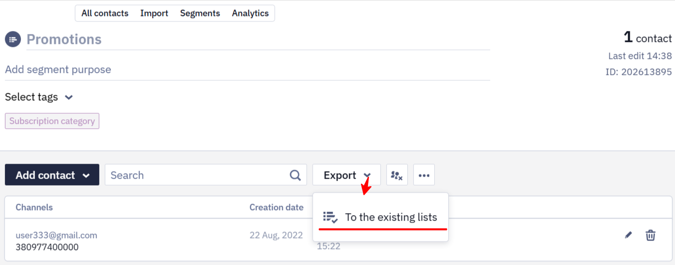 To existing lists