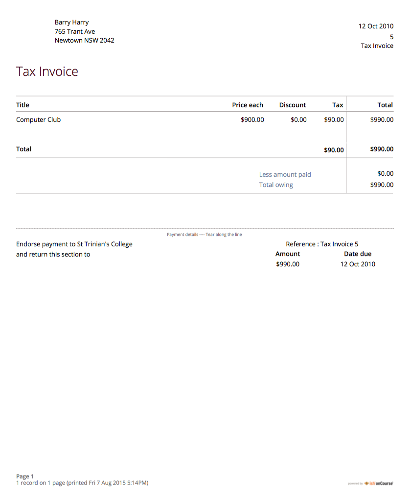 Figure 326. A Tax Invoice Report