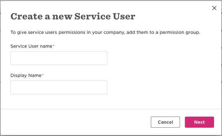 Enter the name and display name for the service user