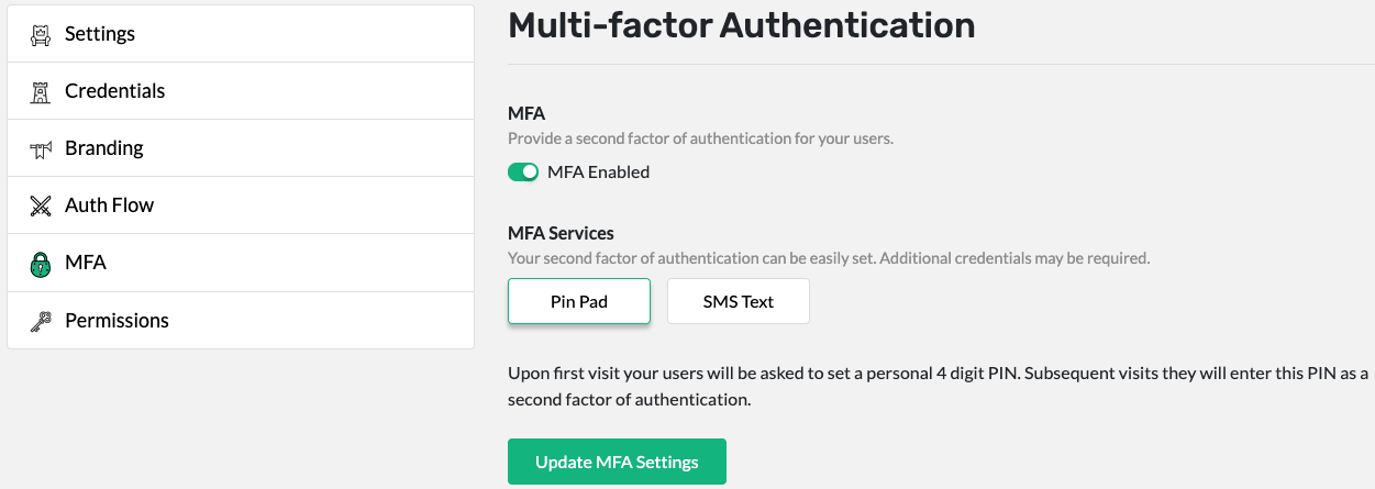 Swoop Admin Dashboard - MFA Pin.png Configuring Pin Pad MFA