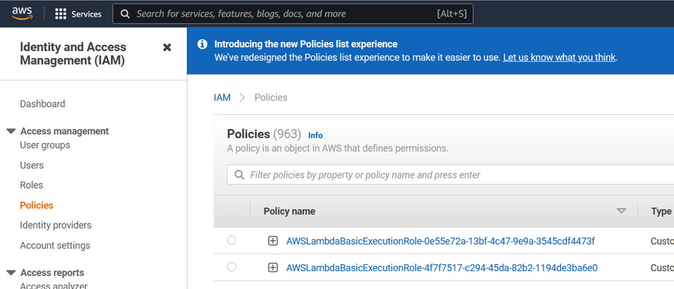 Screen capture of Policies section of Access Managment.