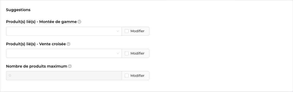 Section Suggestions dans le formulaire produit