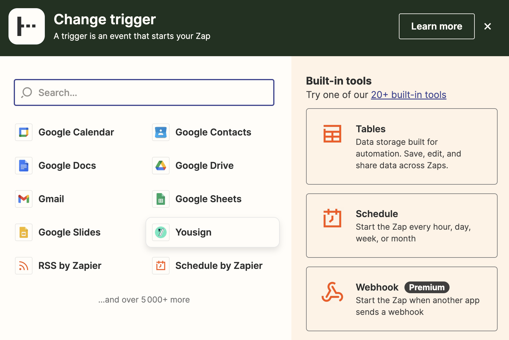 Select Yousign as a Trigger for Zapier