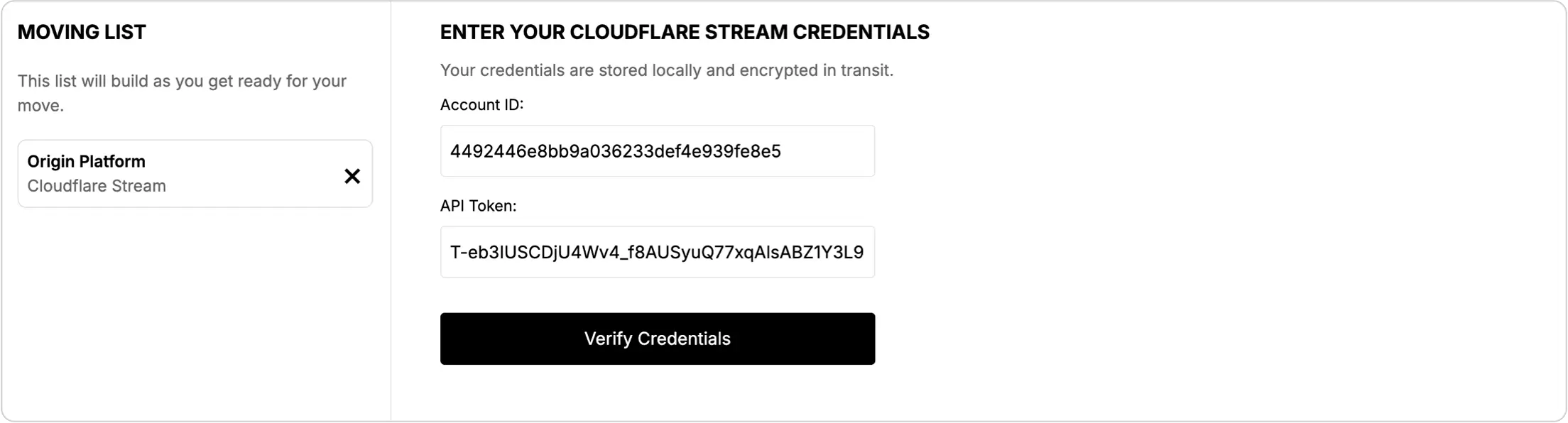 Source credentials validation