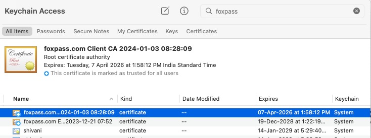 Certificate and CA's in Keychain Access