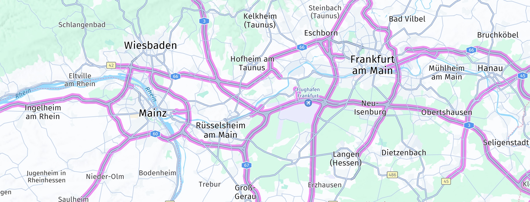 Screenshot: MapFeatures.truckPreferredRoads with MapFeatureModes.truckPreferredRoadsAll (only available with the Navigate license).