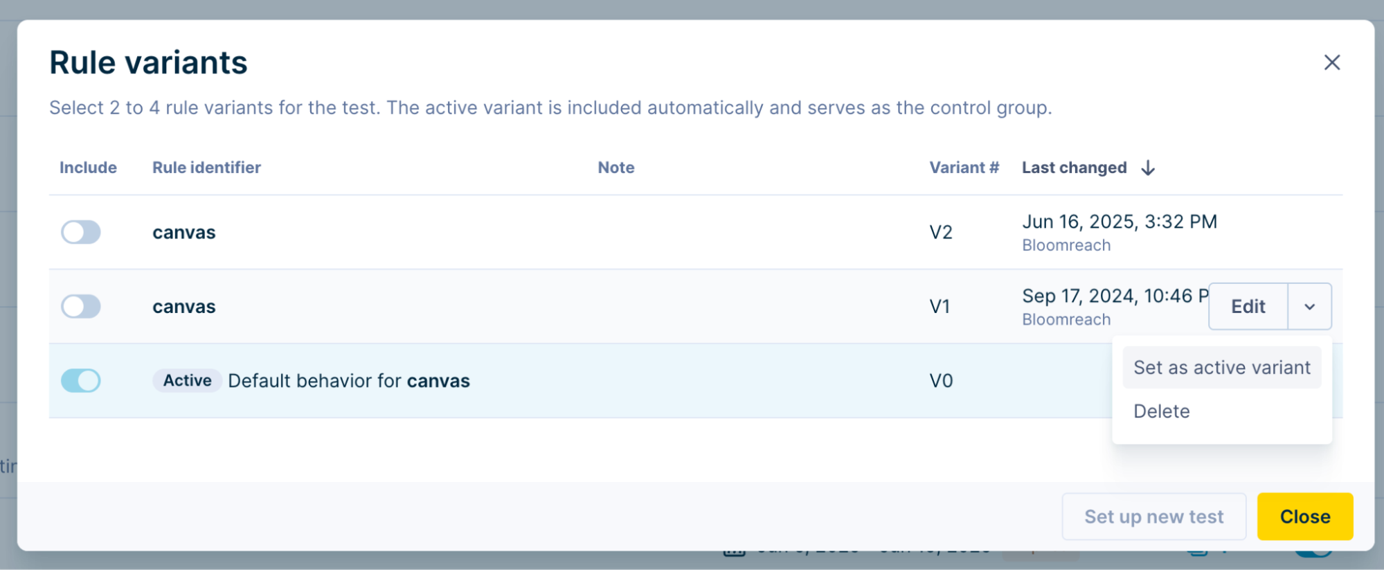 change the active variant