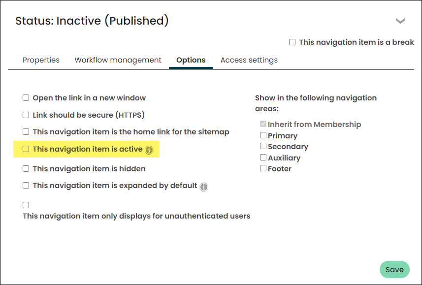 Hiding a navigation item