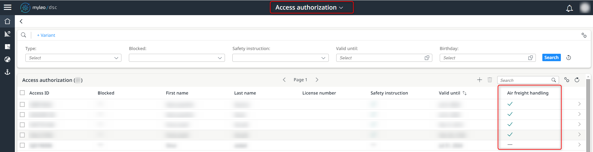 Display in the worklist whether a driver is authorised for air freight handling