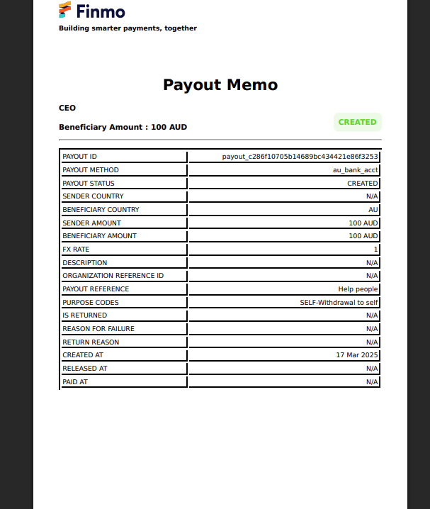 Payout Memo