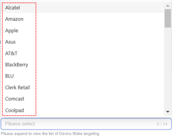 **Select the Device Make/Brand targeting option**