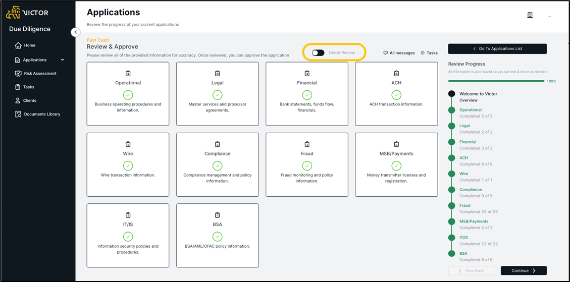 Figure 39. Application category overview - under review toggle